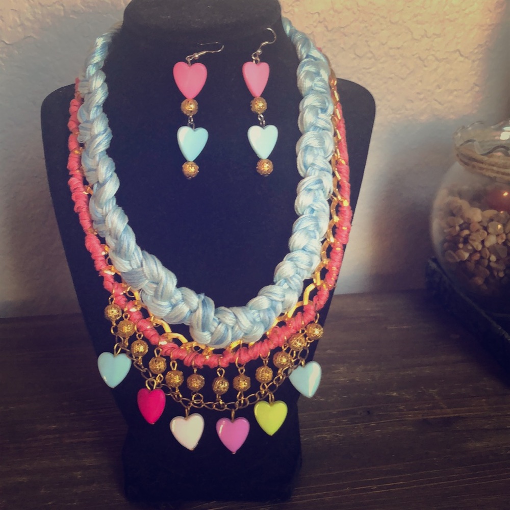 Colton thread woven necklace with hearts